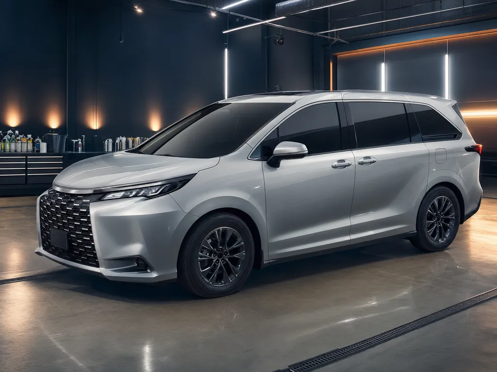 MPV silver dengan kaca film gelap rapi di workshop Folka