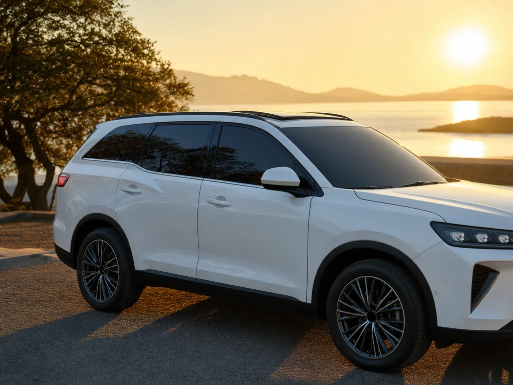 SUV putih dengan kaca film premium, kabin lebih adem